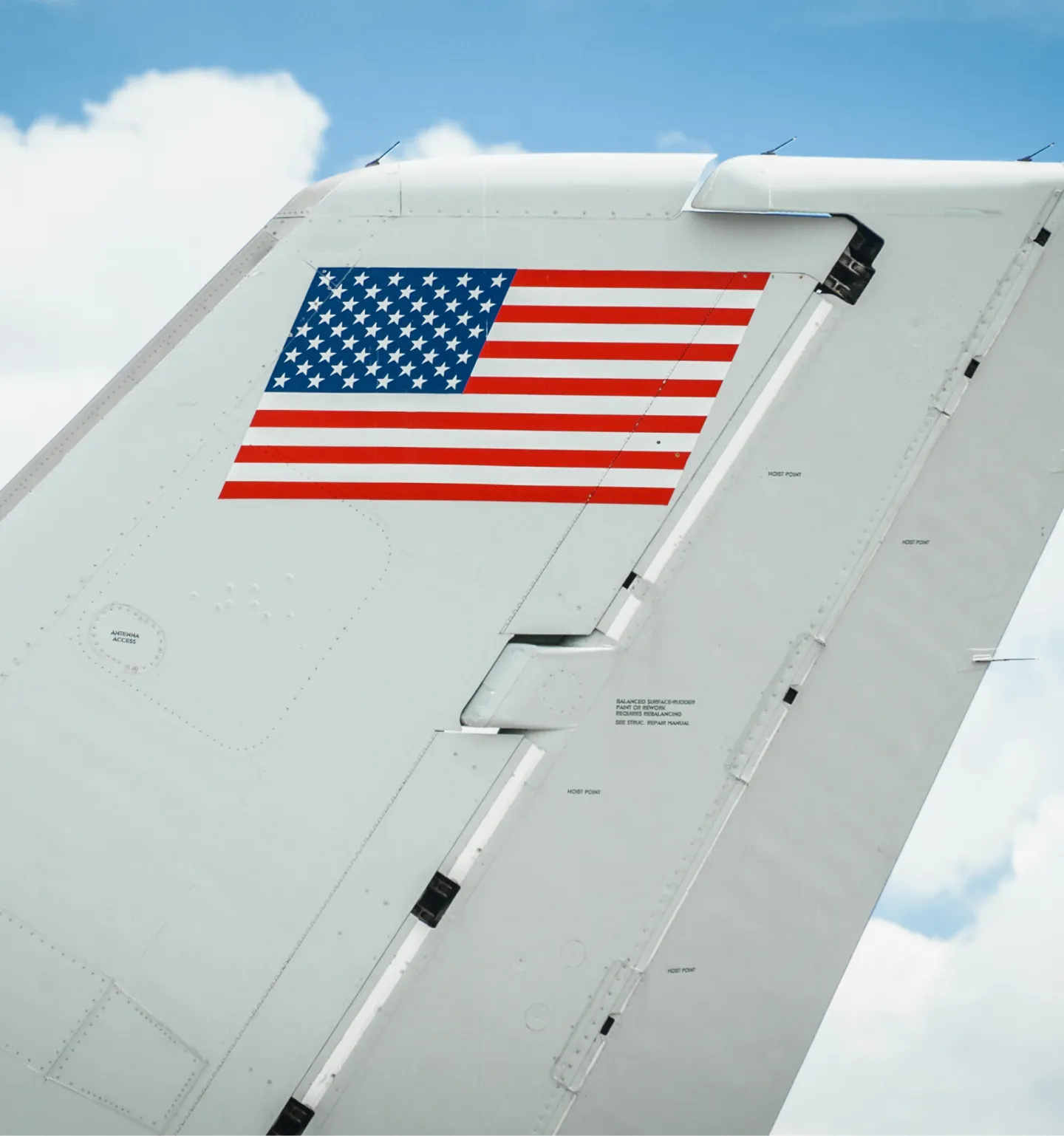American flag on an airplane wing